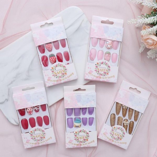 

false nails detachable beauty tools acrylic manicure full cover fake crystal butterfly animal nail tips, Red;gold