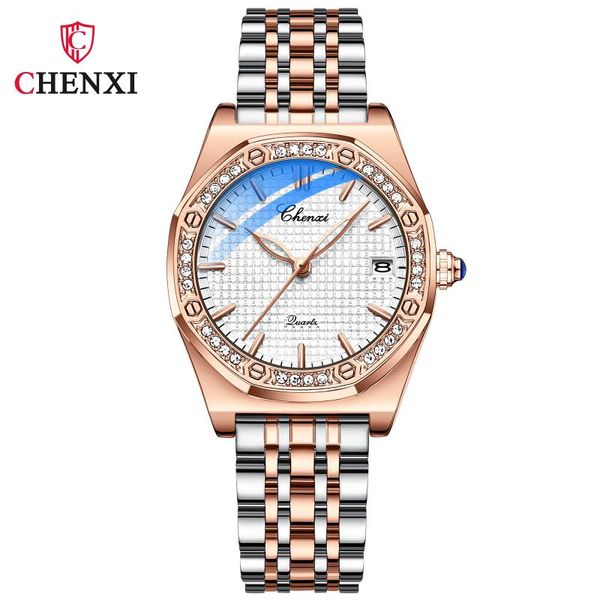 

wristwatches 2021 casual women wristwatch fashion rose gold rhinestone stainless steel watch holiday gift dress for calendar function, Slivery;brown