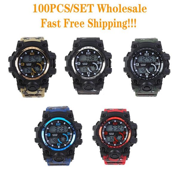 

wristwatches 100pcs/lot watch for men reloj luxury masculino digital led date sport electronic watchs g wholesale, Slivery;brown