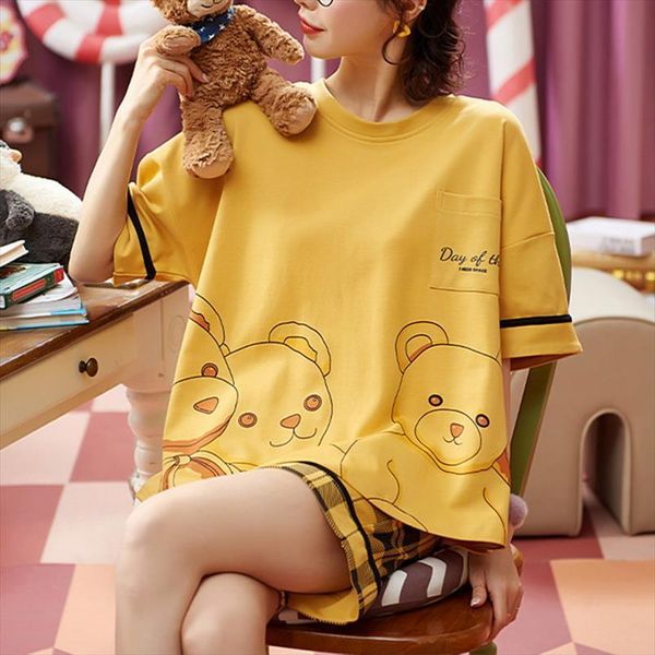 

pajamas set summer print womens sleepwears short sleeves home suit nightwear korean cute clothes pijama pajama, Black;red