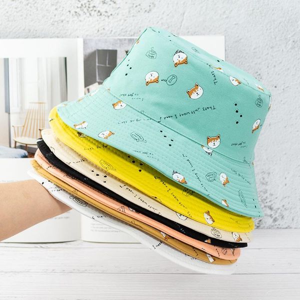 

wide brim hats 2021 double-sided fisherman hat female korean cute cartoon sun sunscreen soft girl wild japanese sweet ins, Blue;gray