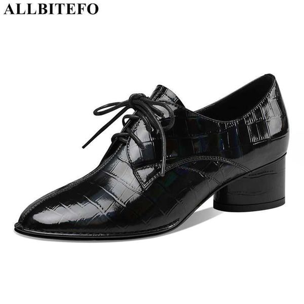 

allbitefo genuine leather barnd high heels women shoes autumn/spring thick heel office ladies shoes women heels 210611, Black