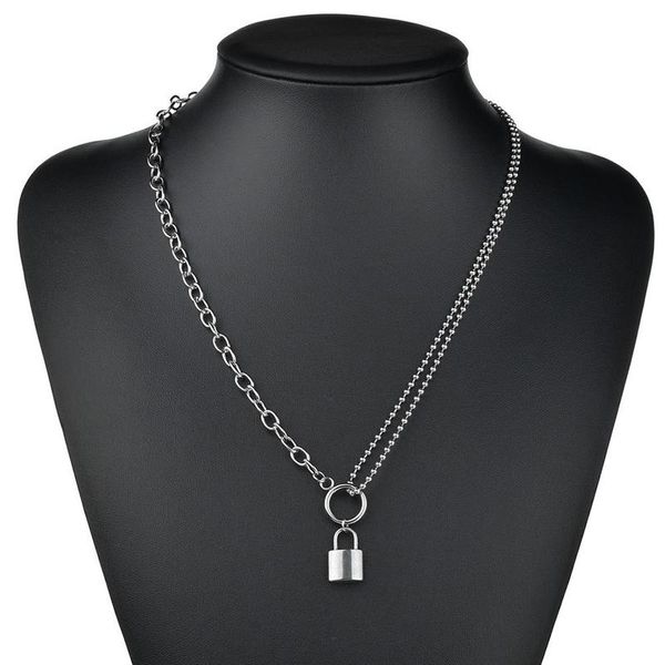 

pendant necklaces women fashion silver color lock vintage simple asymmetrical chain for ladies party jewelry gift