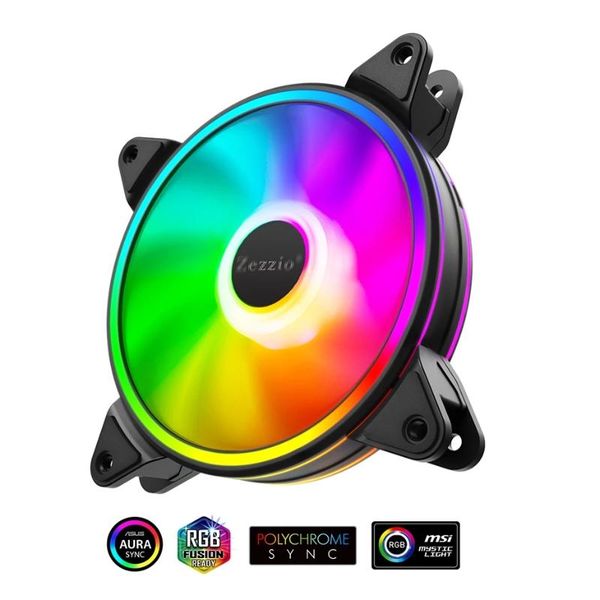 

fans & coolings zezzio zf-120 halo 120mm computer case cooling fan aura sync 5v addressable argb pwm silence pc cpu cooler