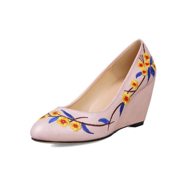 

dress shoes in 2021 the spring and autumn period high-heeled wedge embroidery round head size 43 yards 33 - shallow single, Black