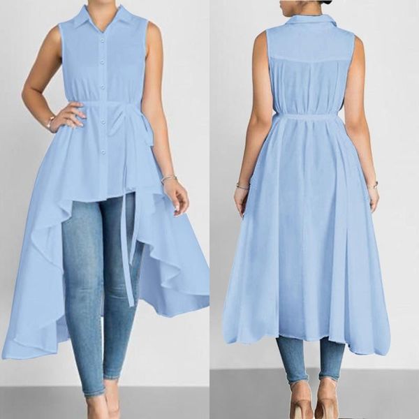 

women's blouses & shirts plus size irregular blouse zanzea elegant sleeveless casual button blusas female lapel summer solid tunic, White