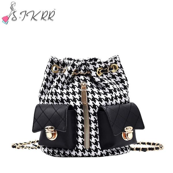 

evening bags s.ikrr 2021 houndstooth canvas chain bucket bag backpack female leather designer women school