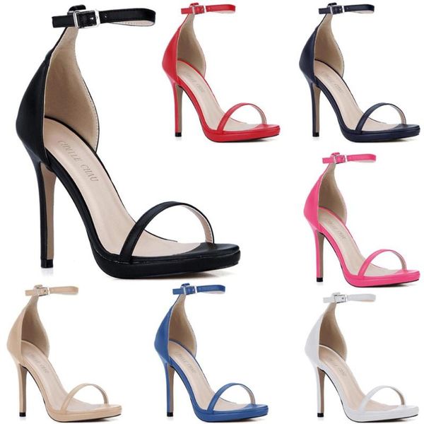 

black concise dress party women shoes stiletto heel ankle strap buckle sandals big sizes  zapatos mujer 0640a-13a