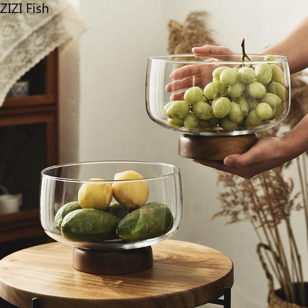 

dishes & plates acacia wood glass fruit plate home living room decoration transparent nordic style restaurant dessert snack tableware