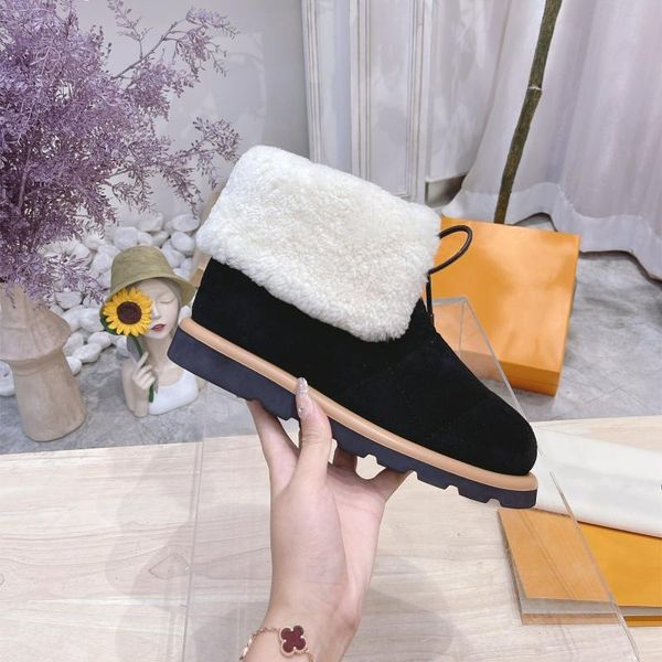 

boots snow winter shoes women natural kid suede platform fur-lined turned-over edge wool warm botas de mujer size 35-41, Black