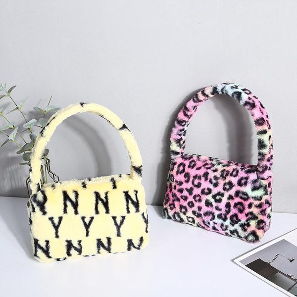 

evening bags plush bag female autumn and winter armpit color leopard print korean student single shoulder handbag