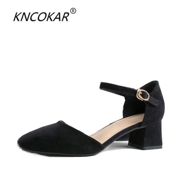 

dress shoes kncokar 2021 spring style ladies fashion comfort small fresh hollow shallow mouth thick with a word buckle high heels, Black