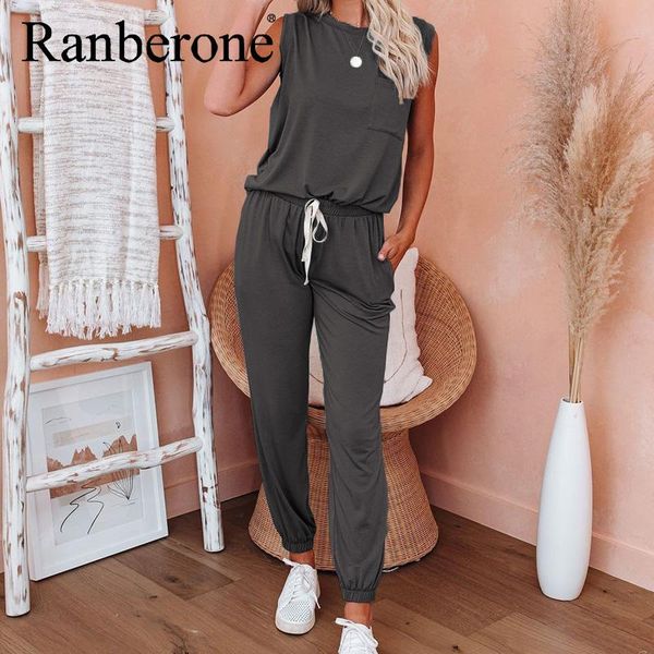 

ranberone suit women sport solid color sleeveless and trousers loose casual fitness tracksuit 2021 2 piece sportswear gym clothing, White;black