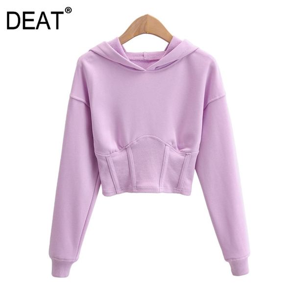 

[deat] loose fit short solid navel sweatshirt hoodies long sleeve women big size fashion female autumn 13t451 210813, Black