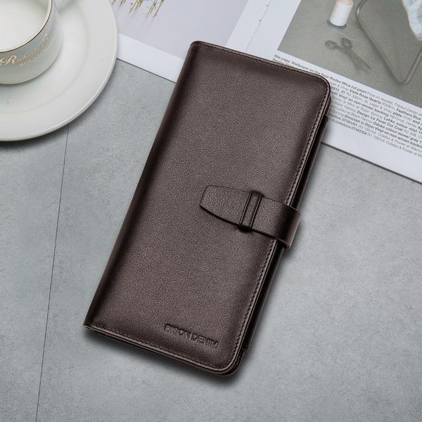 

wallets bison denim large capacity men's wallet genuine leather long with coin purse card holder luxury phone, Red;black