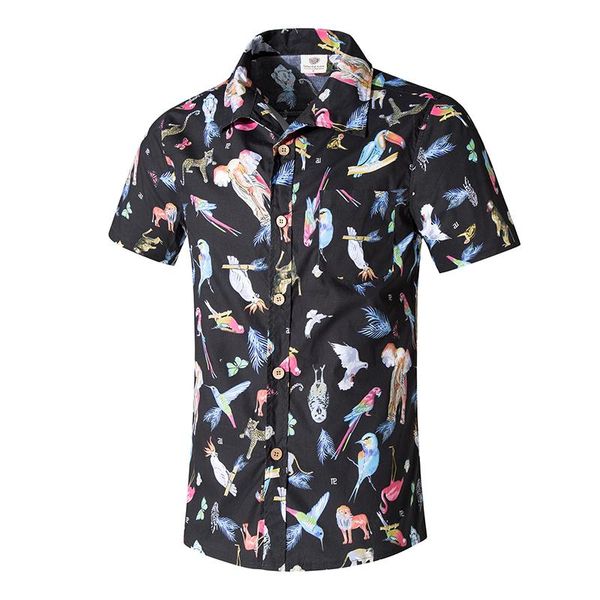

men's casual shirts camisas fashion hawaiian style men short sleeve shirt 2021 summer birds print oversized mens chemise homme, White;black