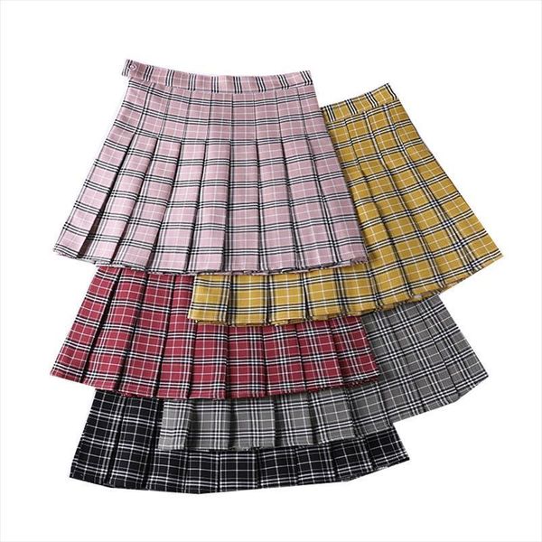 

high waist a line pleated women skirt summer short sweet cute sailor harajuku womens girls plaid mini, Black