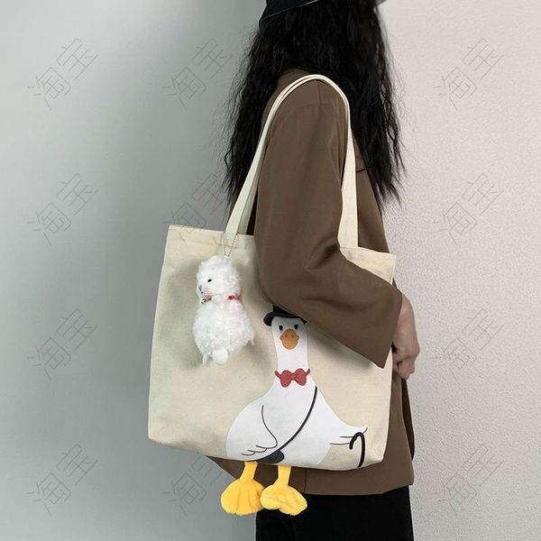 

women's canvas duck print tote bags handbag ladies casual shoulder bag female euc beach 2021 cotton cloth shopper evening