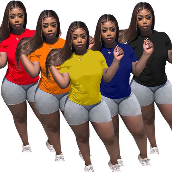 

summer outfits women tracksuits short sleeve t shirts+gray shorts solid two piece set plus size 2xl jogger suits black blue sports sets casu