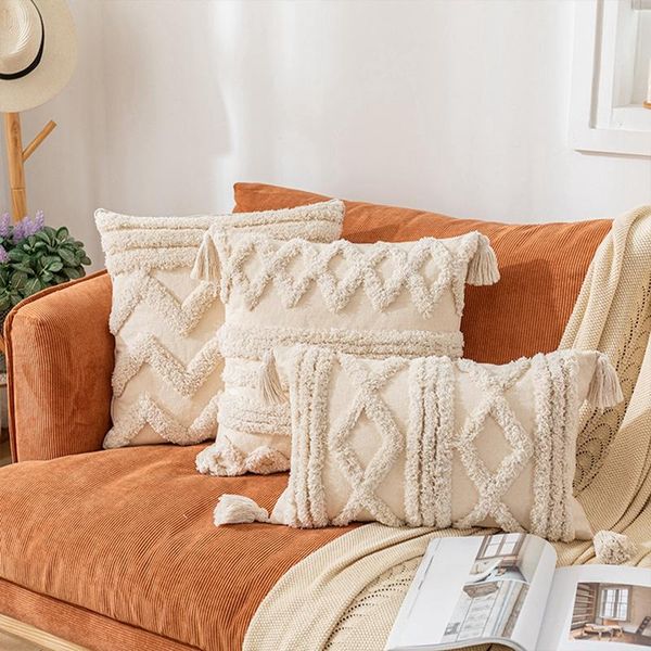 

cushion/decorative pillow tassel decoration beige cushion cover 45x45cm/30x50cm moroccan tufted pillowcase for bedroom living room sofa home