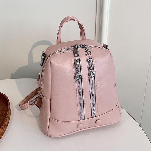 

backpack style quality women bags small pu leather school for teenagers girls multifunction female shoulder bag lady daypack pink