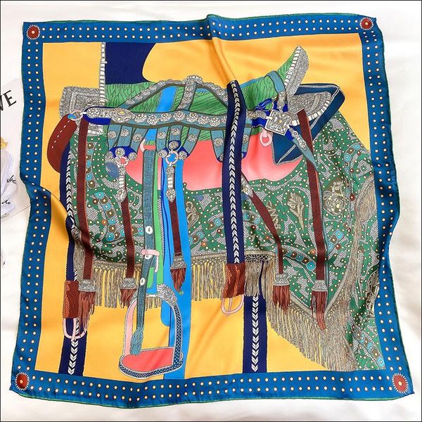 

scarves designer silk head scarfs women scarf hand rolled edges 90 neck foulard femme soie de marque luxe bandana, Blue;gray