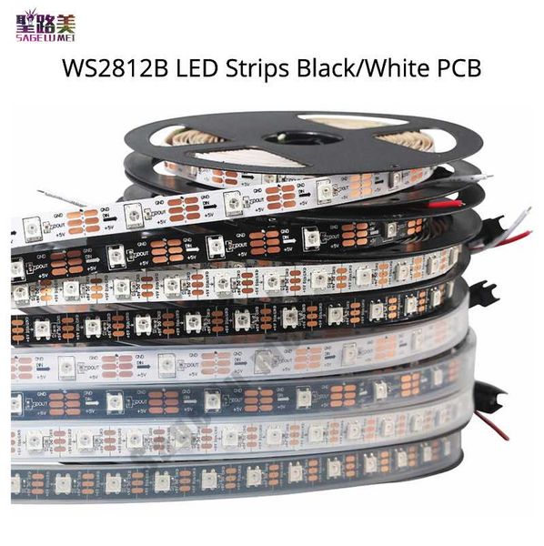 

smart led pixel strip ws2812b 1m/5m black/white pcb 30/60/144 leds/m ws2811ic independently addressable ip30/ip65/ip67 dc5v strips