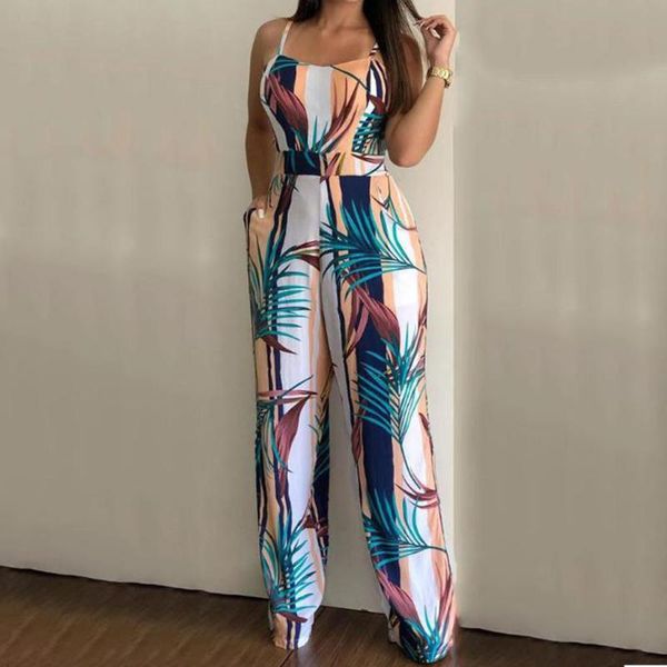 

women's jumpsuits & rompers floral print women jumpsuit elegant off shoulder spaghetti strap ladies long summer beach wear wrap 2021, Black;white