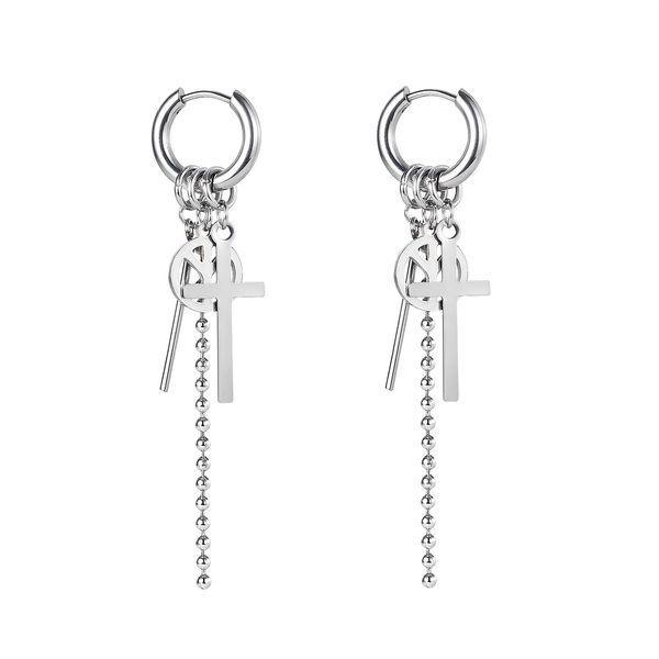 

sliver charm earrings for men or women fashion all-match titanium stainless steel personality tassel chain cross tag jewelry lovers gifts ge, Golden