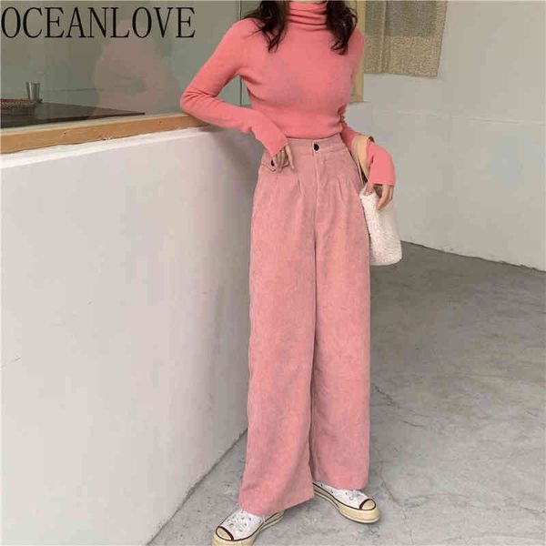 

corduroy solid women pants autumn winter high waist loose mujer pantalones 6 colors button trousers fashion 17715 210415, Black;white