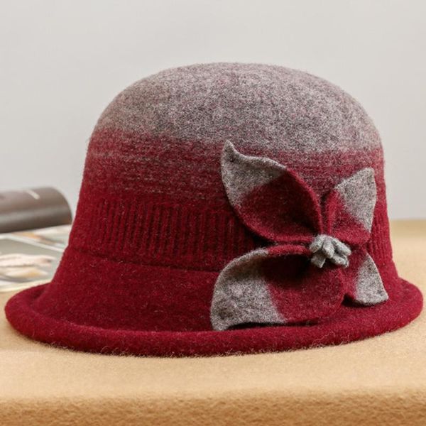 

stingy brim hats fs women autumn winter warm woolen wool felt fedora hat foldable flower bucket cap ladies cloche bowler curling caps, Blue;gray