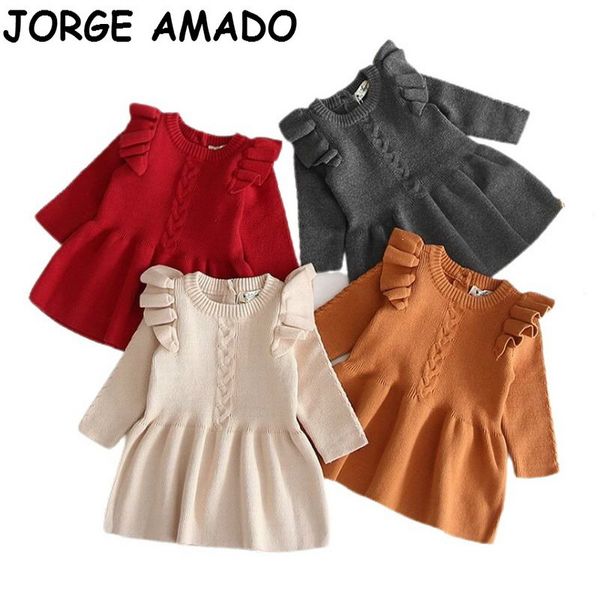 

girl's dresses winter for s baby sweater knitted cotton long sleeve sweet clothes 0-4t e91003 12t9, Red;yellow