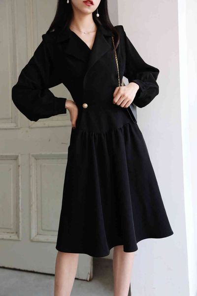 

factoryvbqr fashion hepburn women's 2020 smart little french yamamoto knee black waist dress, White;black