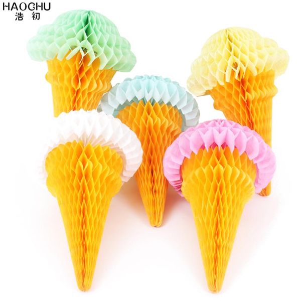

party decoration 10pcs /lot cute ice cream shape paper honeycomb pompom lanterns flower birthday wedding decorations home garden diy decor