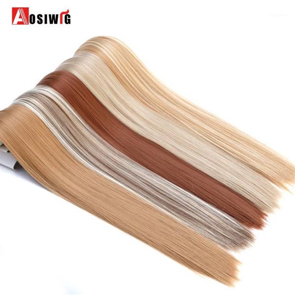 

long straight hair extension 24 inches 6 pcs a set 16 clips in on extensions heat resistant synthetic hairpiece1, Black