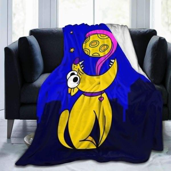 

Flannel Blanket Cute Cat Eating Planet Stars Blue Lightweight Cozy Bed Blanket Soft Throw Blanket fits Couch Sofa Suitable for