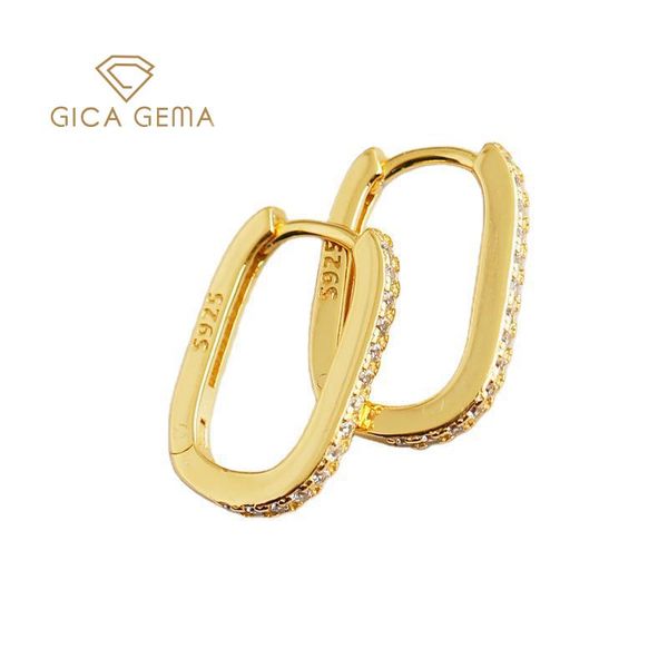 

hoop & huggie gica gema zircon round earrings for women real 925 sterling silver 14.2*9.8mm vintage anniversary engagement fine jewelry, Golden;silver