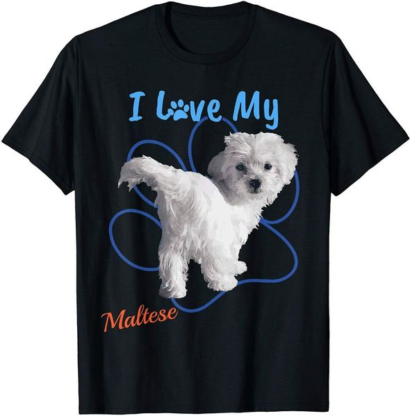

i love my maltese dog lover paw print t-shirt size s-5xl, White;black
