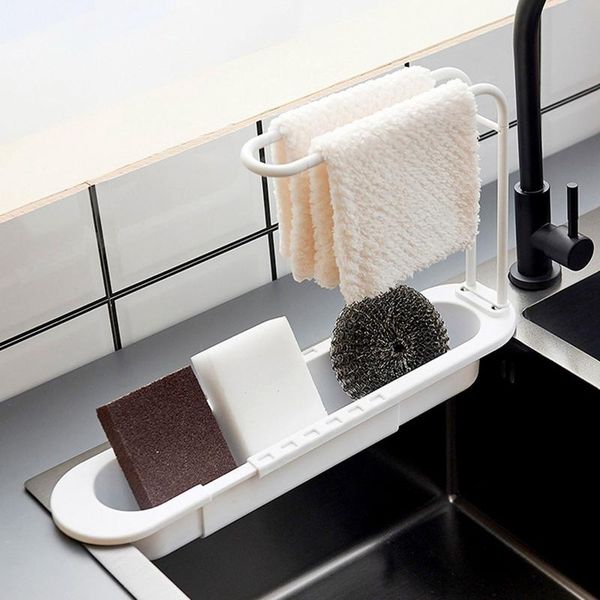 

sink storage rack adjustable kitchen shelf dish brushes sponge dishcloth drain basket holder & organization