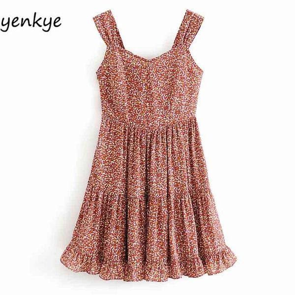 

vintage floral print dress women sleeveless v neck tank summer female casual pleated chiffon holiday short vestido 210514, Black;gray