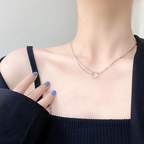 

cat ning antique choker collar, clavicle chain, women's korean version, fashionable versatile, double layered and cold wind ring, Silver