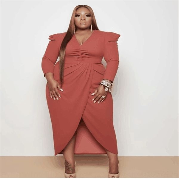 

ocnb autumnwomen's large v-neck irregular skirt long sleeve formal women's plus size dresses sleeve dress solid split fat woman sk
