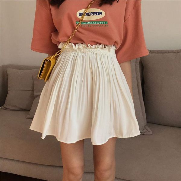 

skirts 2021 spring and summer sweet fairy first love high waist elastic wood ear skirt chiffon pleated a-line, Black