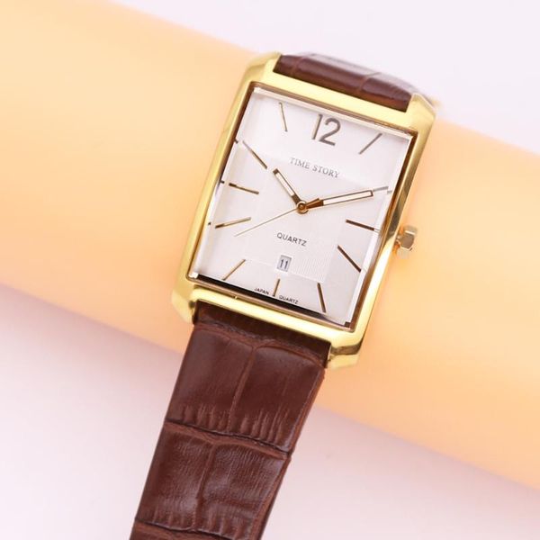 

auto date stainless steel men's watch miyota quartz homme hours fine fashion clock genuine leather boy's birthday gift wristwatche, Slivery;brown