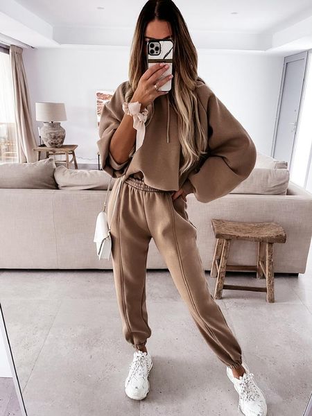 

women's two piece pants hoodie set women tracksuit autumn winter casual outfits 2021 suits loose fashion clothes sweat and jogging, White