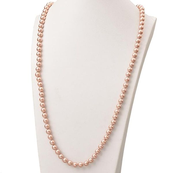 

chains smoothly champagne long pearls necklace glass imitation pearl chain round beads 8mm pick size jewel making 36inch h859, Silver