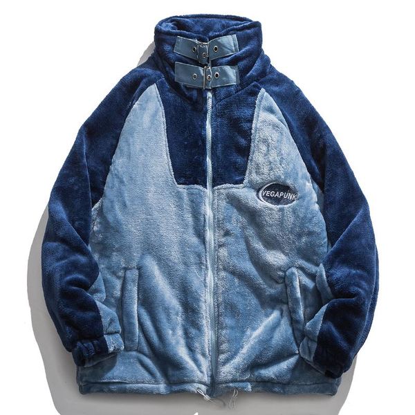 

men's jackets lacible hip hop color block sherpa cotton hoodi winter thicken coat men women streetwear jacket 2021 harajuku, Black;brown