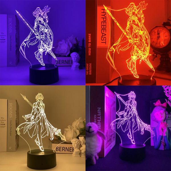 

night lights anime-figure game lamp genshin impact 3d led manga illusion table desk light for indoor bedroom decor cool indie kids gift