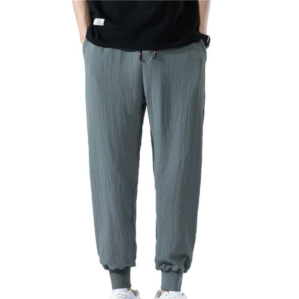 

men's pants men cotton linen male summer breathable solid color wide leg drawstring trousers street casual comfortable costume, Black
