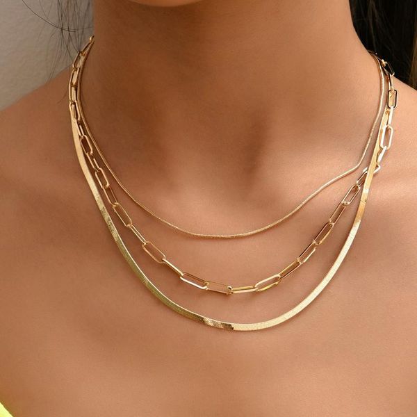 

chokers fashion vintage gold multi-layered snake chain necklace for women men clavicle choker party jewelry, Golden;silver